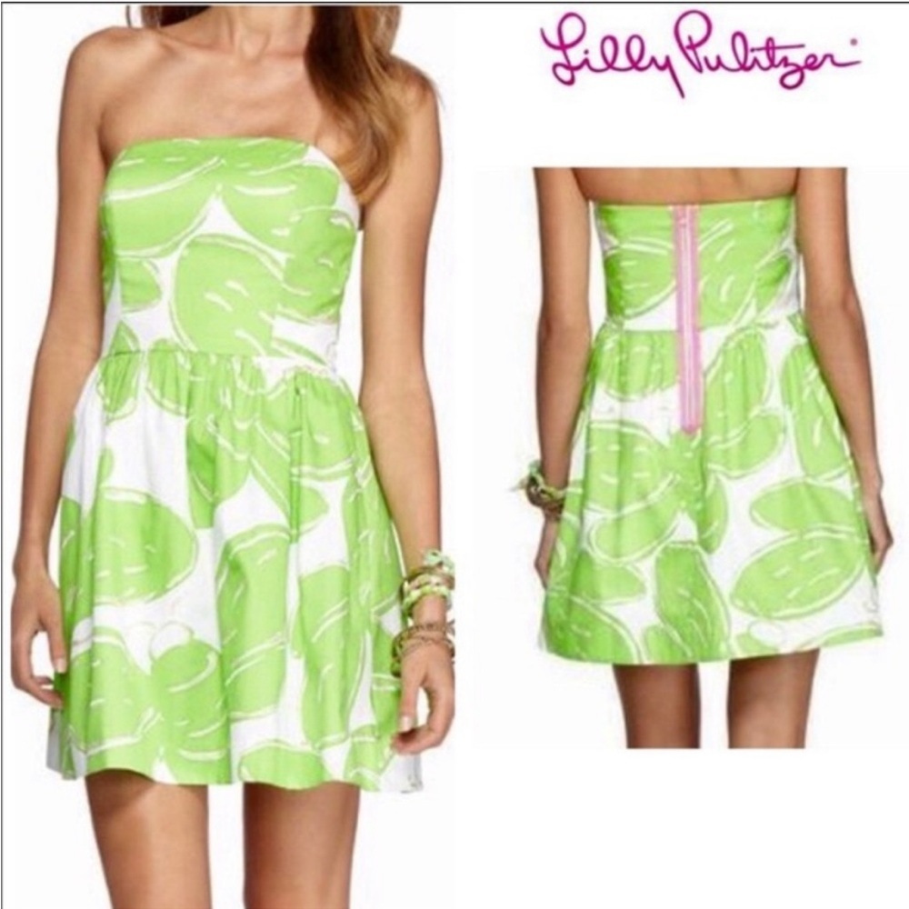 Lilly PULITZER STINGER LOTTIE Dress Womens 0 Green Gold White Cocktail HP🦩